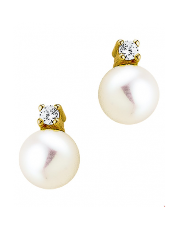 14 krt Gouden Oorknoppen parel en zirkonia - 15054