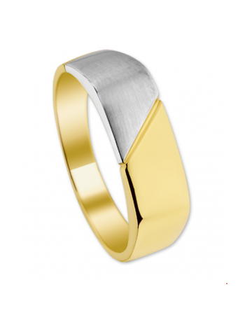 14 krt Bicolor Zegel Ring poli/mat - 13729