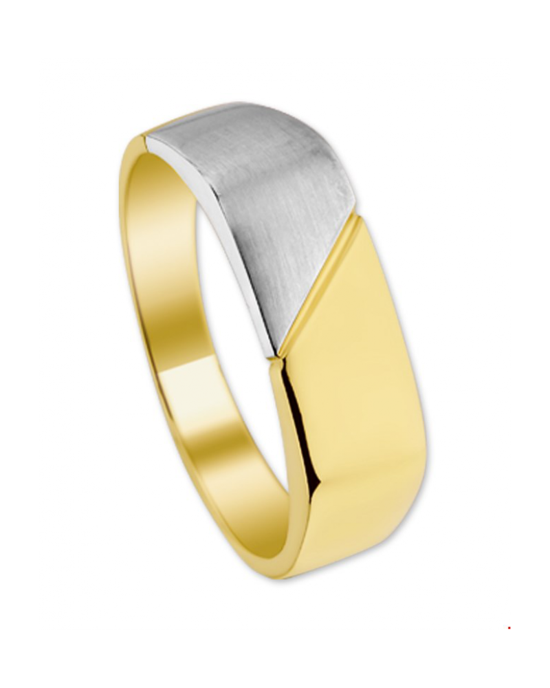 14 krt Bicolor Zegel Ring poli/mat - 13729 14 krt Bicolor Zegel Ring poli/mat - 13729