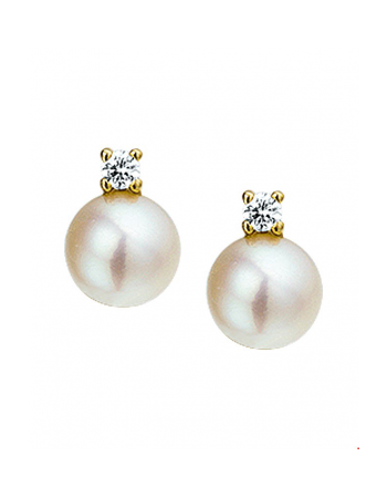 14 krt geelgouden Oorknoppen parel en diamant 0.10ct (2x0.05ct) H SI - 15055