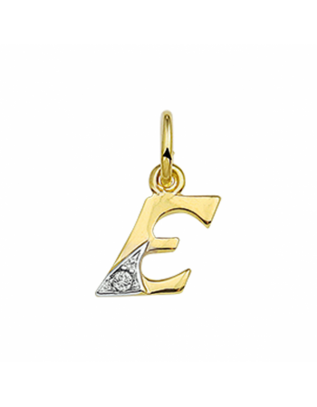 14 krt gdn hanger letter "E" diamant 0.01ct h p1 - 15468
