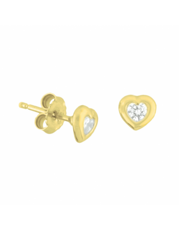 14 krt oorknoppen hart en zirkonia - 17106