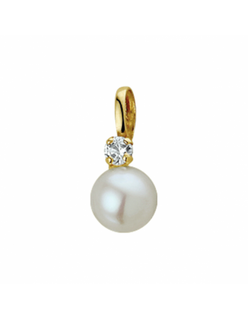 14 krt hanger parel en zirkonia 6 mm - 17195