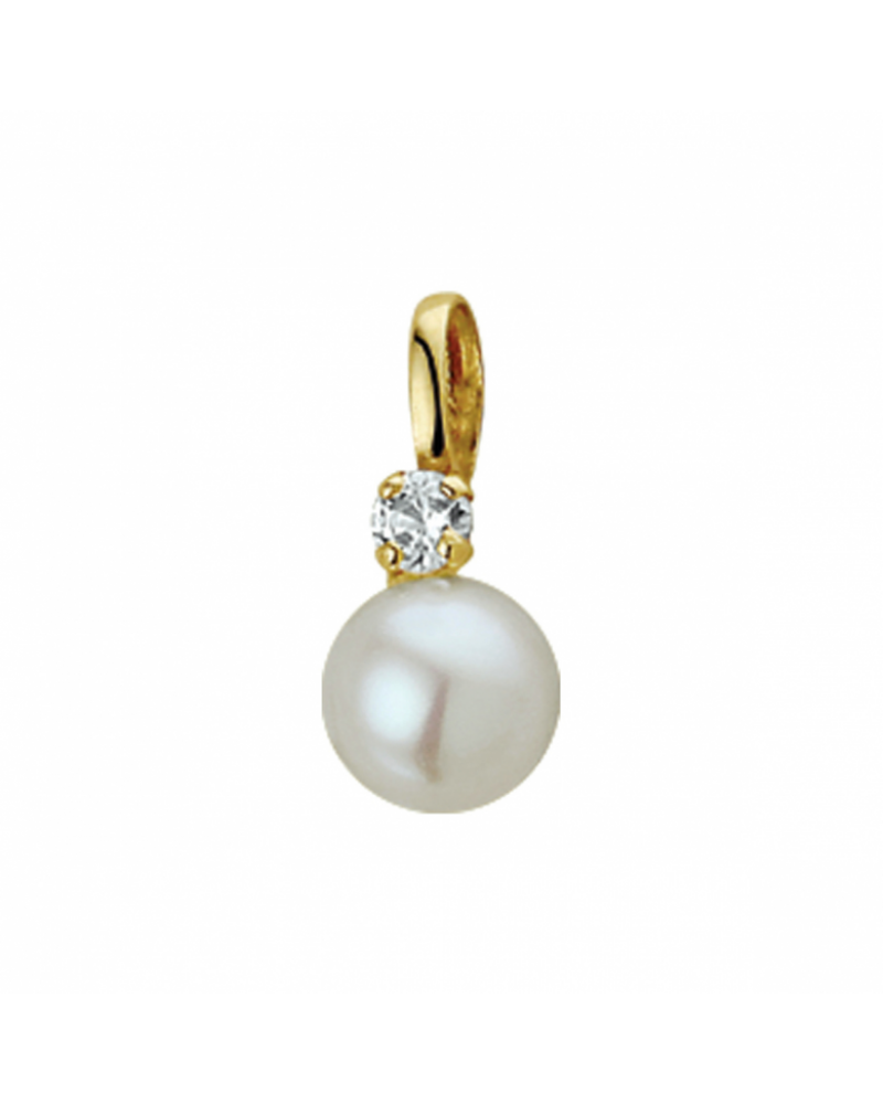 14 krt hanger parel en zirkonia 6 mm - 17195
