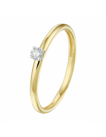 14 krt geelgouden ring diamant 0.09ct h si - 17266