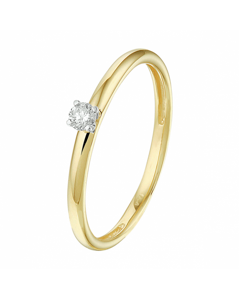 14 krt geelgouden ring diamant 0.09ct h si - 17266