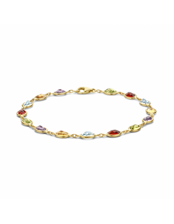 14 krt gouden armband natuurlijke kleurstenen 18,5 cm - 16384