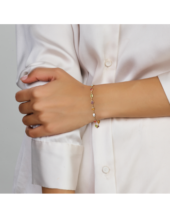 14 krt gouden armband natuurlijke kleurstenen 18,5 cm - 16384