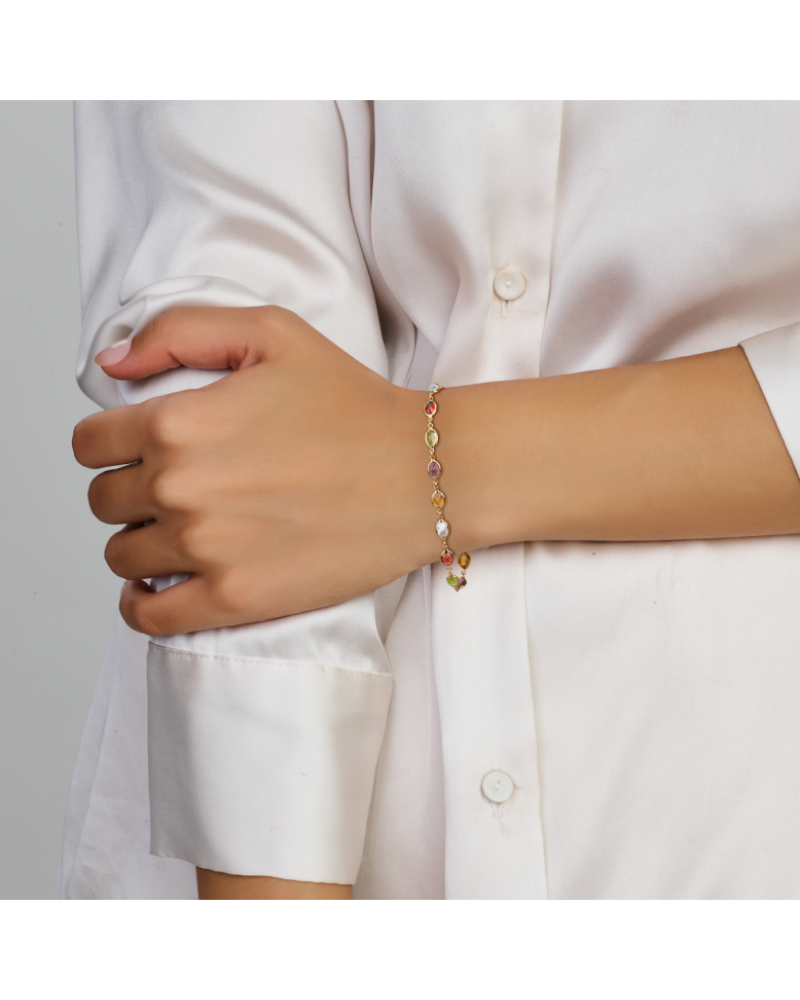 14 krt gouden armband natuurlijke kleurstenen 18,5 cm - 16384 14 krt gouden armband natuurlijke kleurstenen 18,5 cm - 16384
