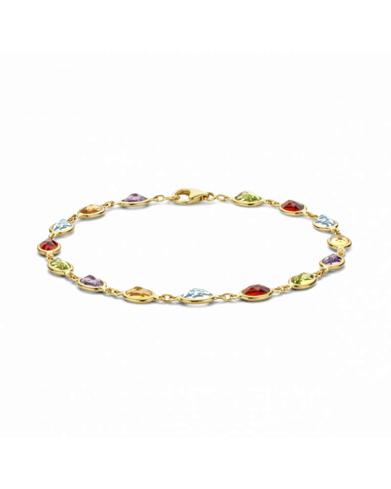 14 krt gouden armband natuurlijke kleurstenen 18,5 cm - 16384 14 krt gouden armband natuurlijke kleurstenen 18,5 cm - 16384